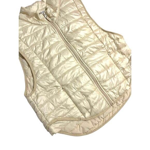 Joy Lab Shimmer Ivory Cream Off White Sleeveless Puff Zipper Vest Size Large - Picture 2 of 16